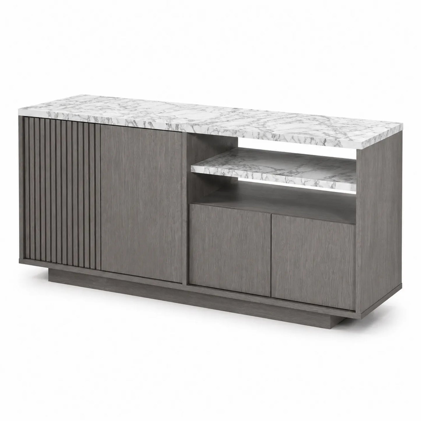 Fernsehschrank mit Marmor-Oberfläche und Holzstruktur Grau