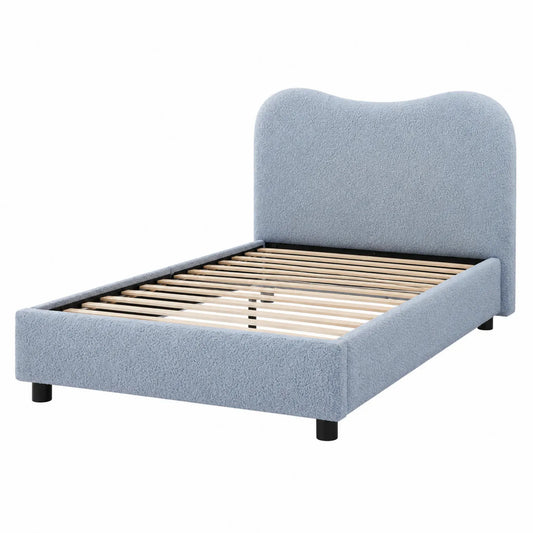 Polsterbett Einzelbett 90x200 cm Hellblau Bouclé-Holz-Metall