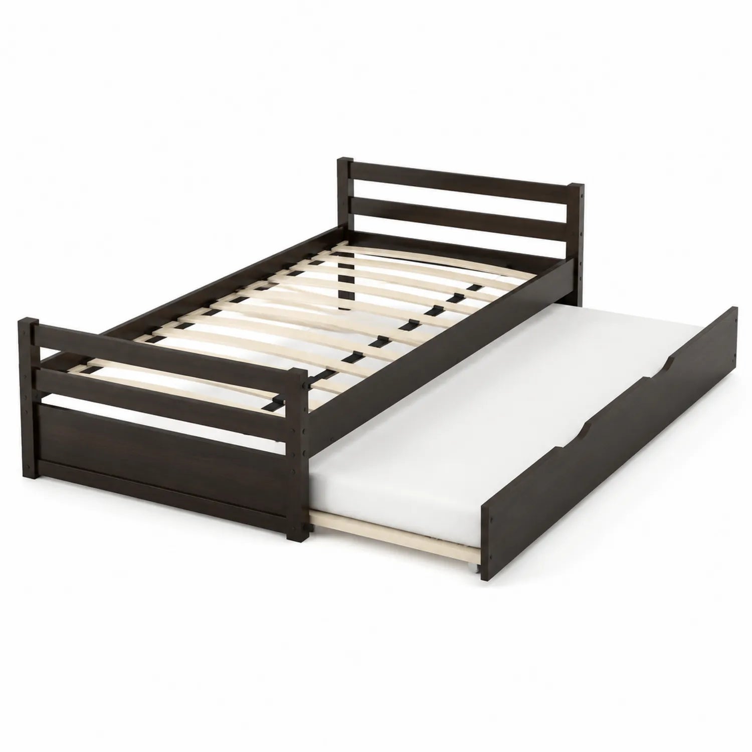 Holzbett mit ausziehbarem Gästebett Dunkelbraun 200x90 cm