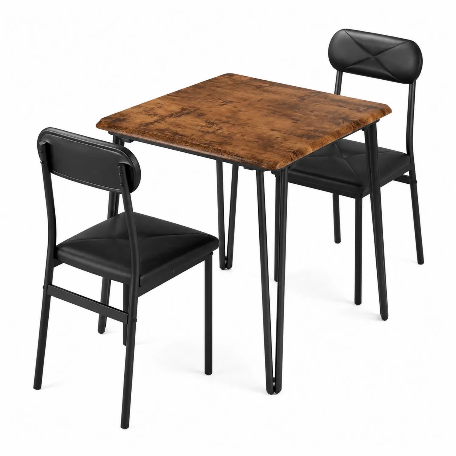 Essgruppe mit 2 Stühlen MDF Metall Schwarz 75x75 cm