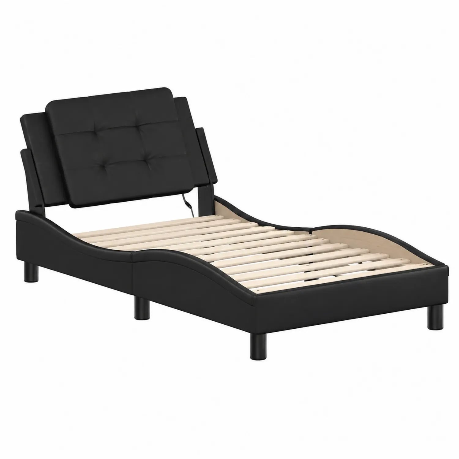 Einzelbett mit Kunstleder Schwarz 200x90 cm