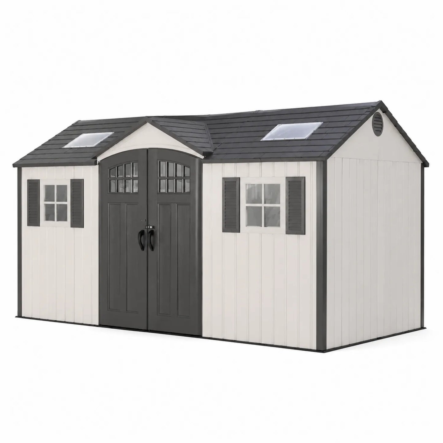 Kunststoff Gartenhaus mit Doppeltür und Fenstern Beige/Anthrazit