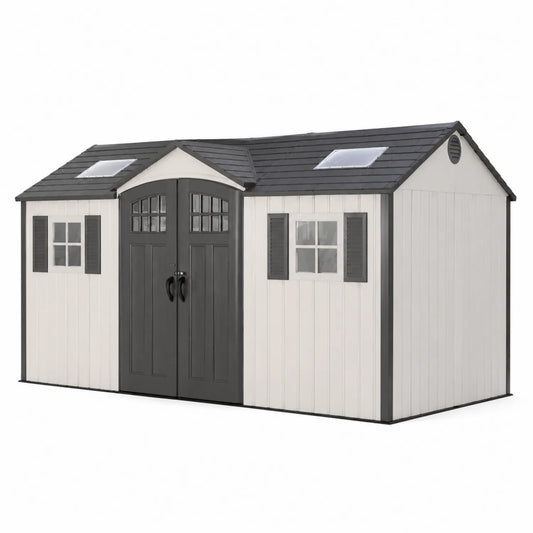 Kunststoff Gartenhaus mit Doppeltür und Fenstern Beige/Anthrazit