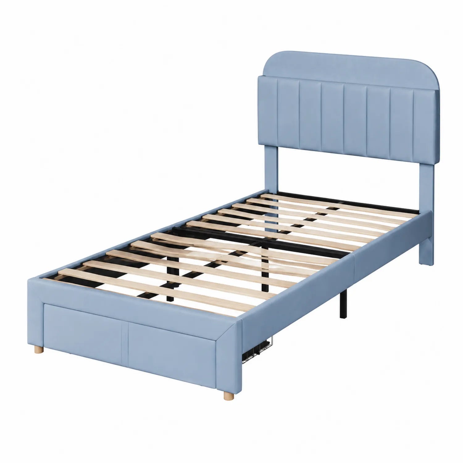 Einzelbett mit Kopfteil in Blau 200x90 cm Holz und Metall