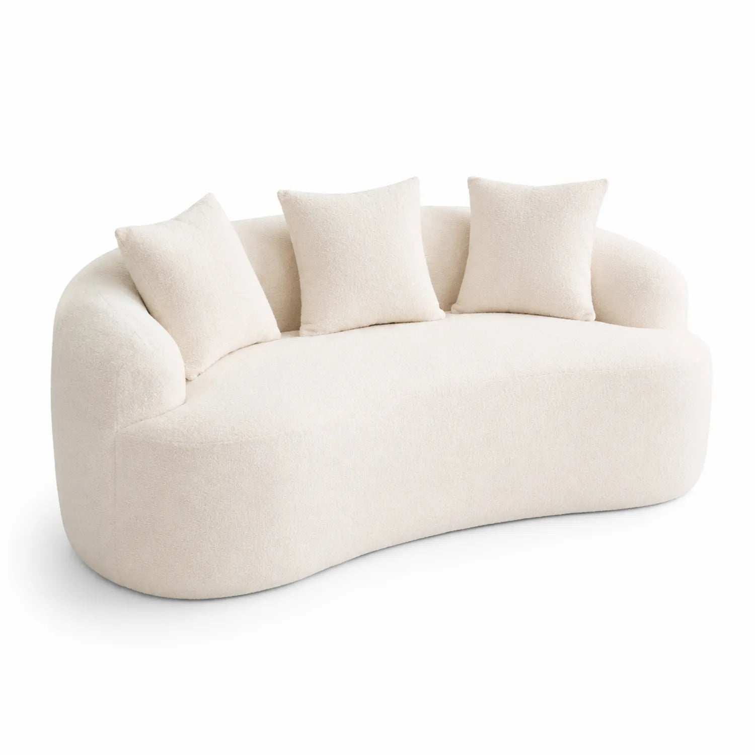Geschwungenes 3-Sitzer Sofa Cremeweiß aus Bouclé 200 cm