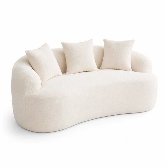 Geschwungenes 3-Sitzer Sofa Cremeweiß aus Bouclé 200 cm