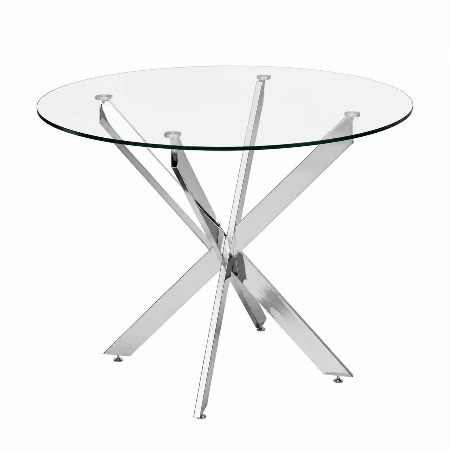 Runder Esstisch aus Glas mit Edelstahlgestell Ø120 cm
