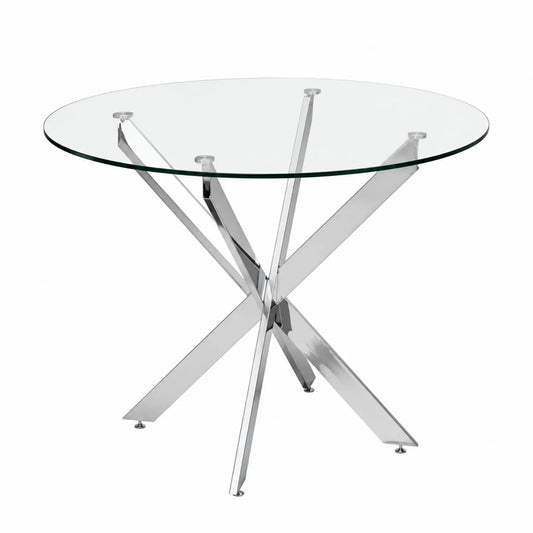 Runder Esstisch aus Glas mit Edelstahlgestell Ø120 cm
